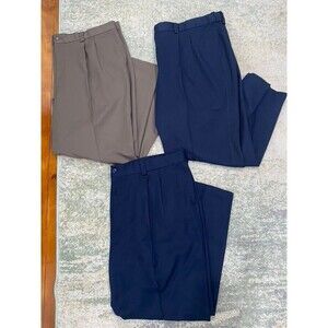 LOT (3) Oak Hill Pleated Dress pants 50x30 Navy Blue Tan/Brown